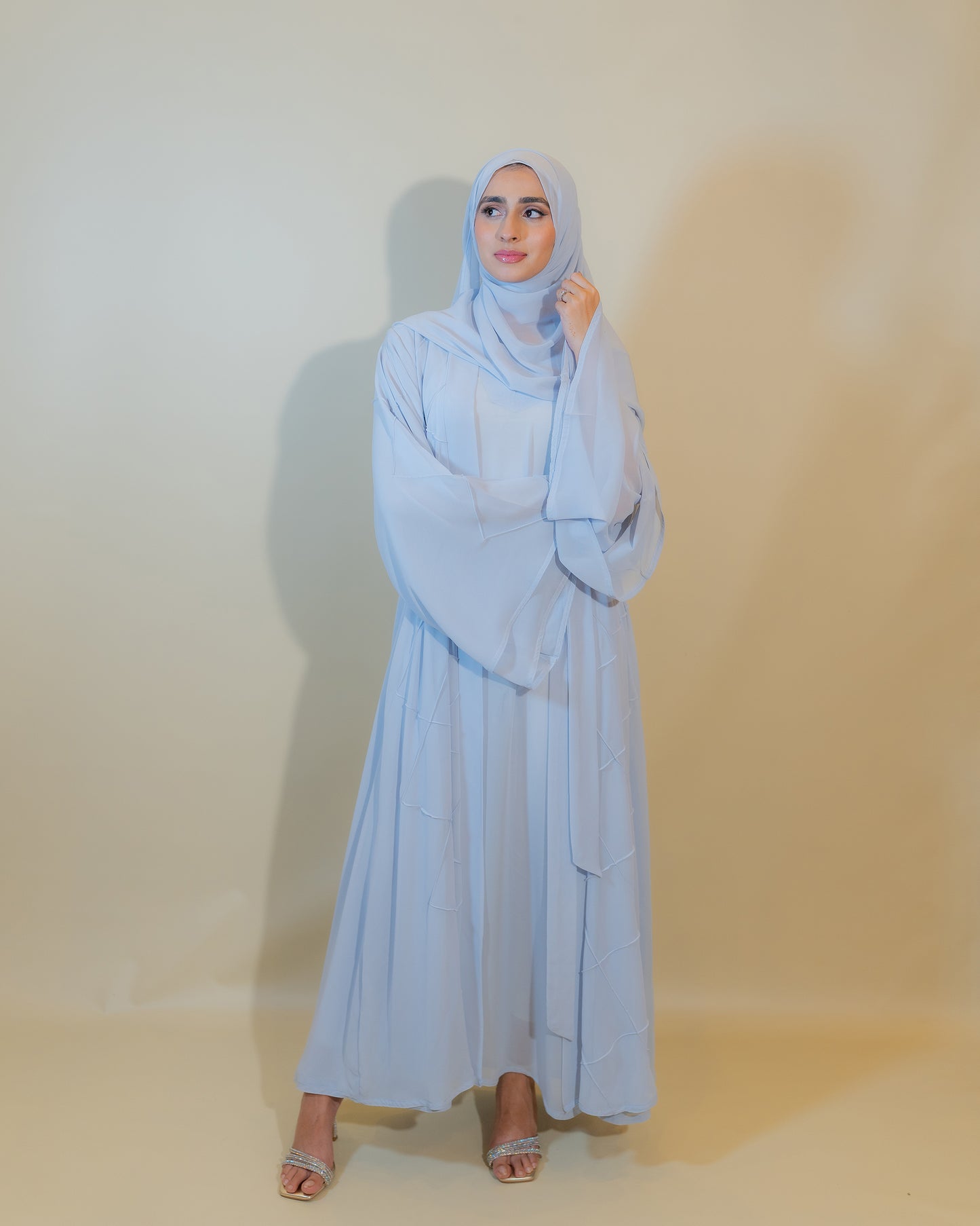 Sky Blue Chiffon Double Abaya