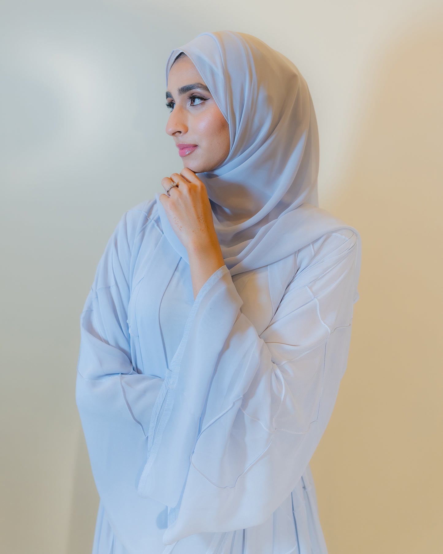 Sky Blue Chiffon Double Abaya