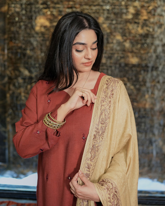 Beige Embroidered Shawl