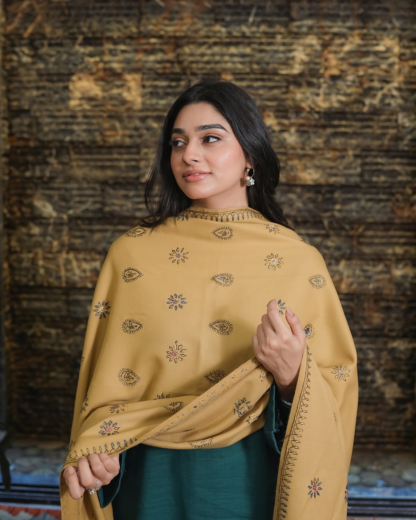 Warm Beige Embroidered Shawl