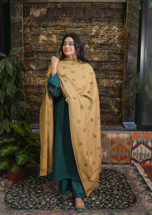 Warm Beige Embroidered Shawl